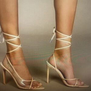 Lulus- vinyl nude lace up heels